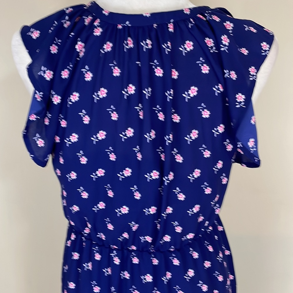 J Crew Sleeveless Navy and Pink Floral Dress with Bottom Ruffle XS - Picture 6 of 15